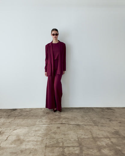 Wine Ponte Knit Oversized Blazer