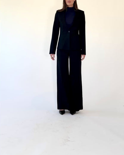 Black Ponte Knit Fitted Blazer