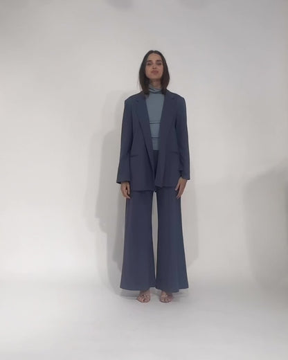 Sea Blue Ponte Knit Oversized Blazer
