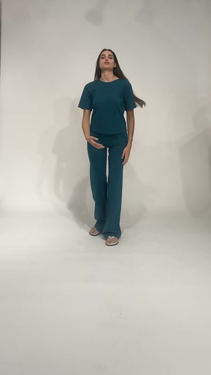 Teal Ponte Knit Straight Leg Pant