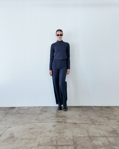 Navy Ponte Knit Mock Turtleneck