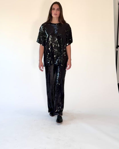 Black Sequin Party Top