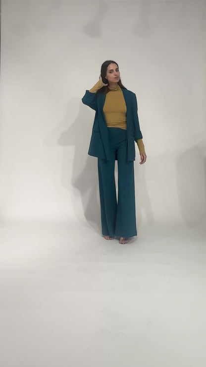 Teal Ponte Knit Oversized Blazer