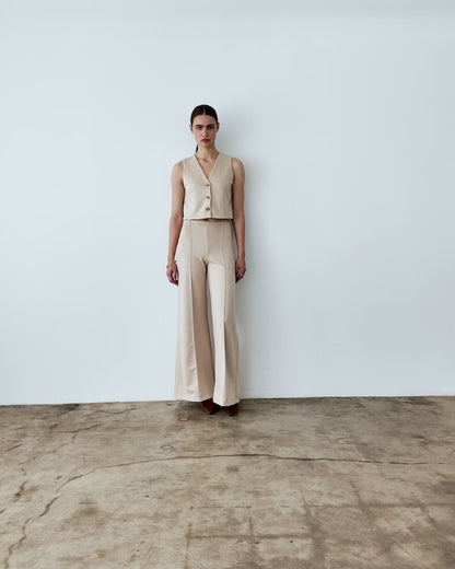 Almond Stretch Suede Standard Wide Leg Pant