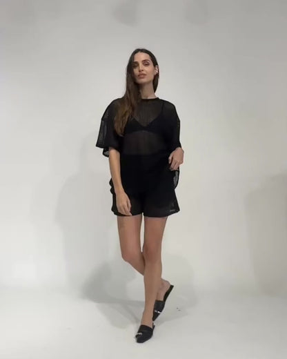 Black Fishnet Lounge Shorts