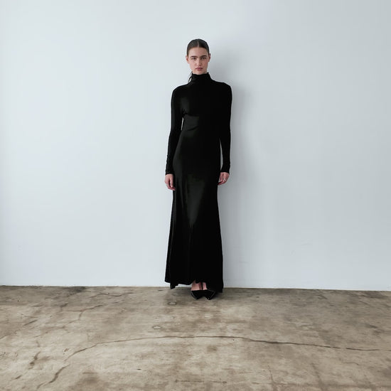 Black Backless Turtleneck Dress