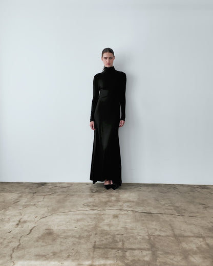 Black Backless Turtleneck Dress