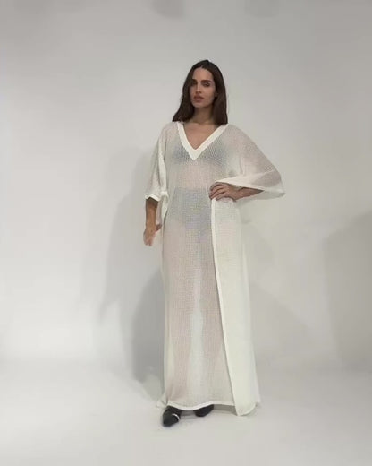 Ivory Fishnet Caftan