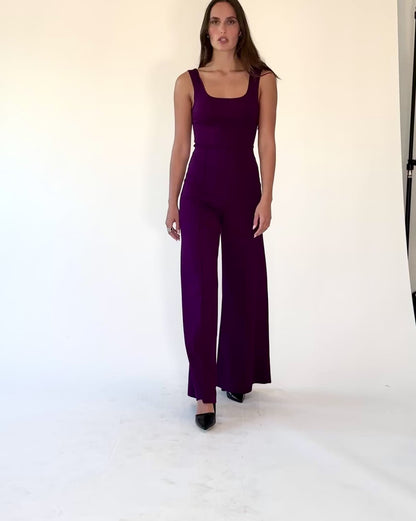 Plum Ponte Knit Tank Wide Leg Jumpsuit