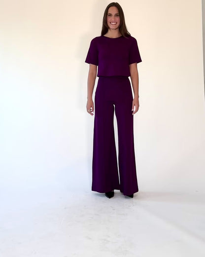 Plum Ponte Short Sleeve Top