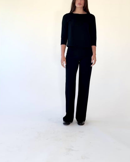 Black Ponte Knit 3/4 Sleeve Top