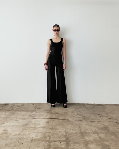 Black Ponte Knit Tank Wide Leg Jumpsuit