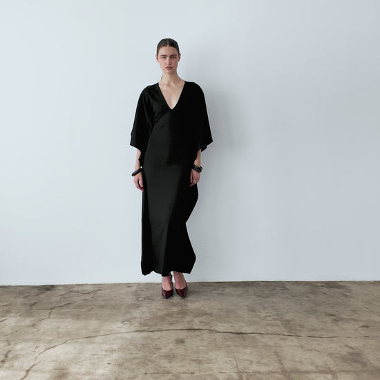 Black Ponte Knit Fitted Caftan Gown