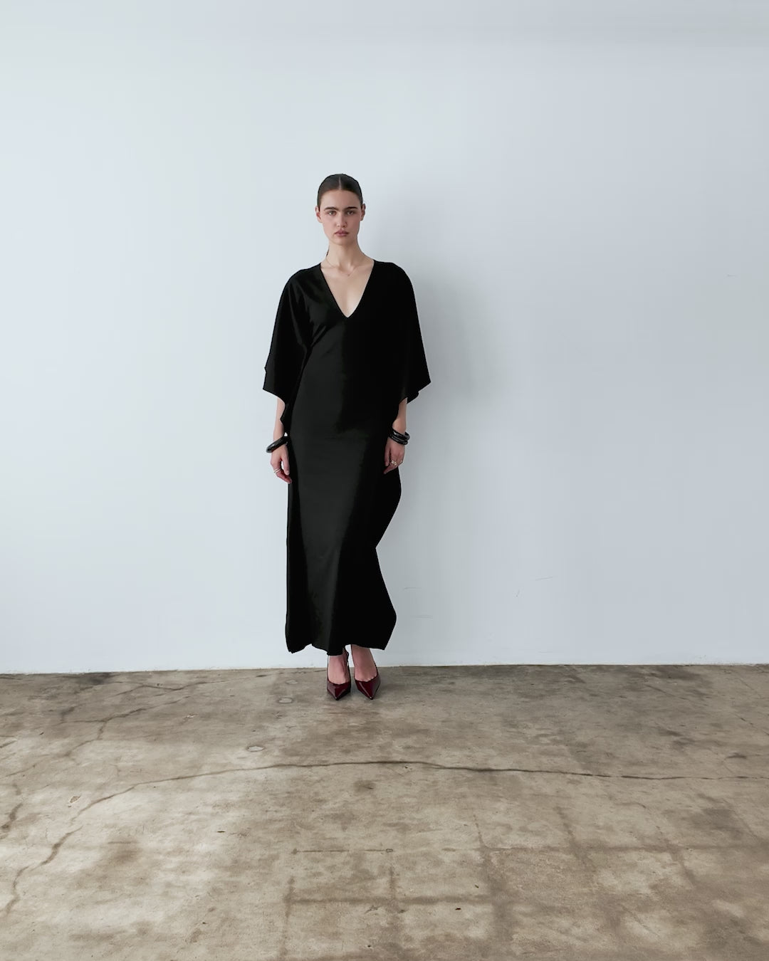 Black Ponte Knit Fitted Caftan Gown