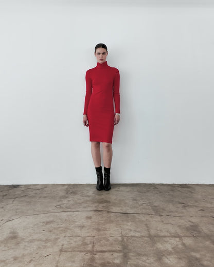 Red Midi Turtleneck Dress