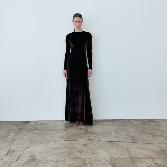 Chocolate Stretch Velvet Kate Dress