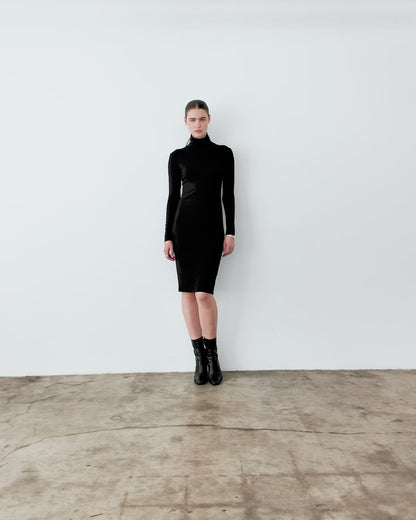 Black Midi Turtleneck Dress