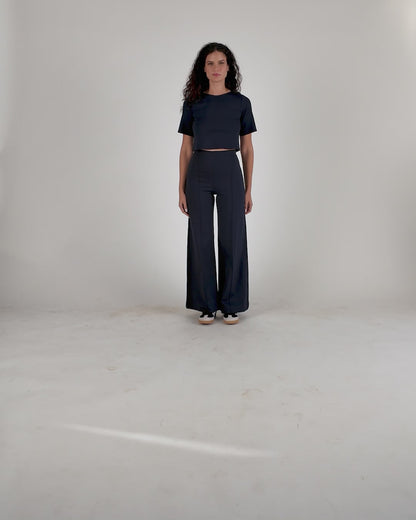 Navy Ponte Knit Short Sleeve Top