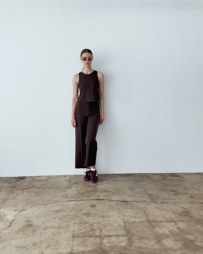 Chocolate Ponte Knit Cropped Wide Leg Pant