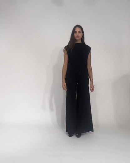 Black Scuba Cowl Neck Top