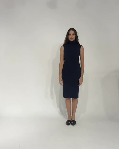 Navy Jersey Tank Midi Turtleneck Dress