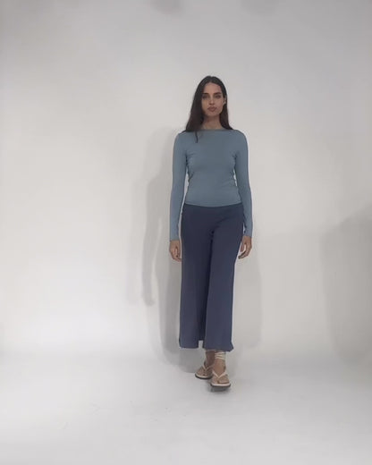 Chambray Fitted Long Sleeve Tee