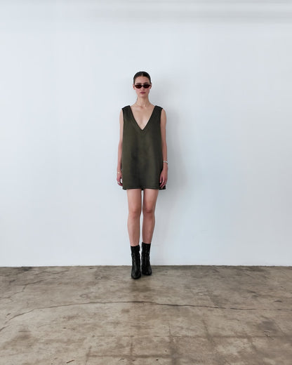 Olive Stretch Suede Party Dress