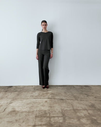 Charcoal Ponte Knit Long Straight Leg Pant