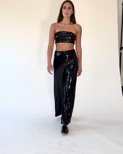 Black Sequin Bandeau Top