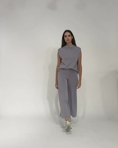 Silver Scuba Cropped Wide Leg Pant