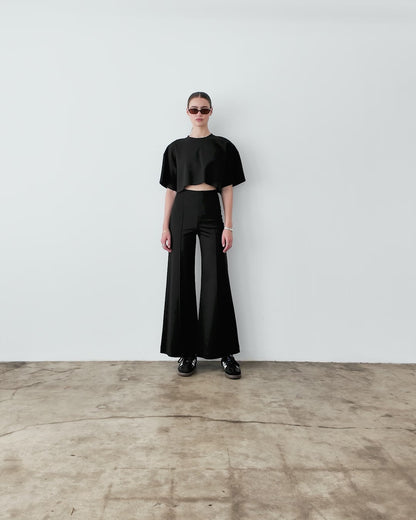 Black Ponte Knit Crop Top