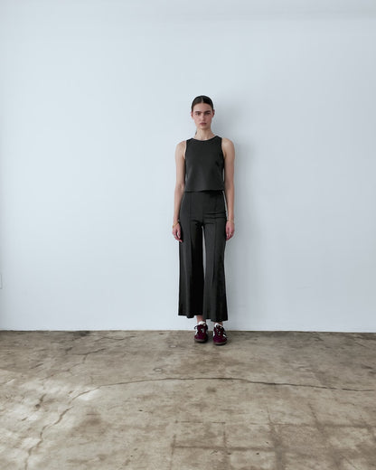 Charcoal Ponte Knit Cropped Wide Leg Pant