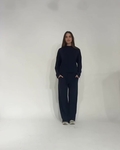 Navy Jersey Funnel Neck Top