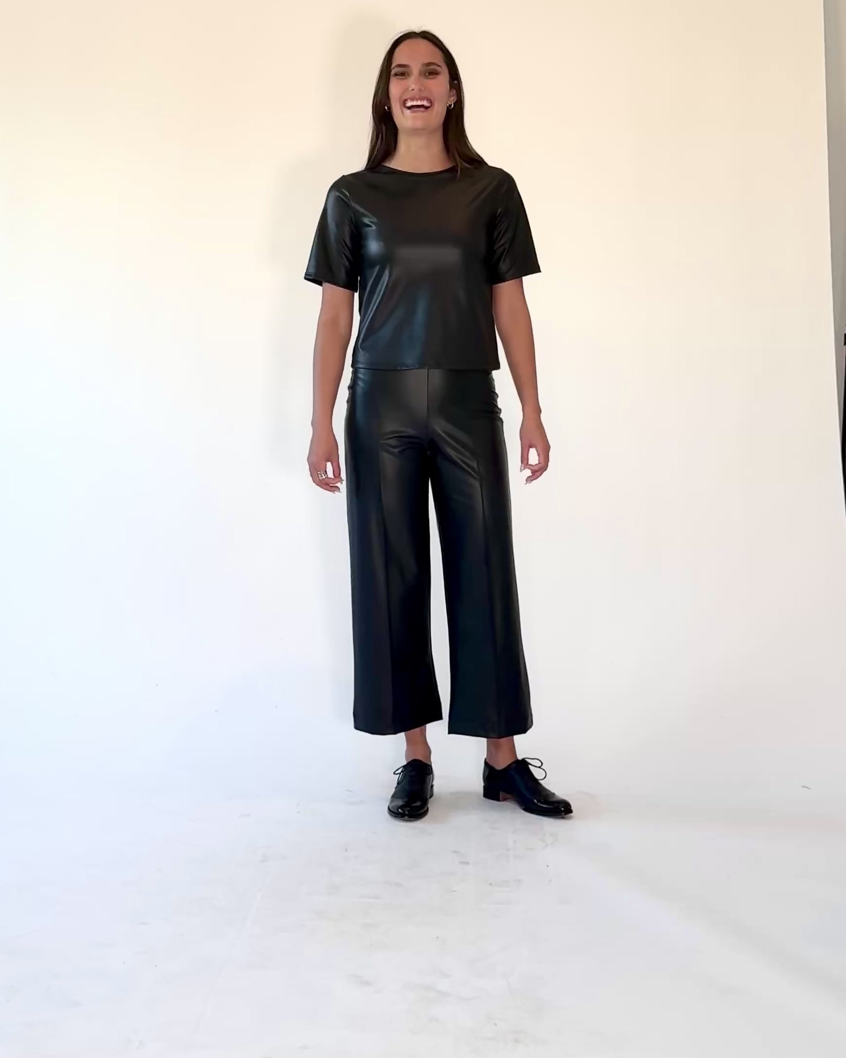 Black Vegan Leather Short Sleeve Top Extended | Ripley Rader