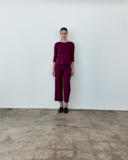 Wine Ponte Knit Cropped Straight Leg Pant