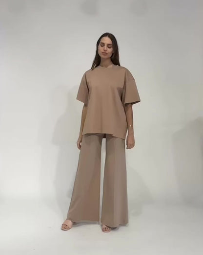 Khaki Ponte Knit Big Shirt