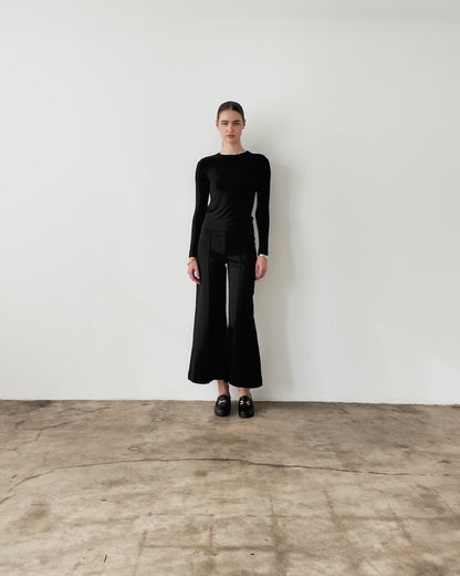 Black Ponte Knit Cropped Wide Leg Pant