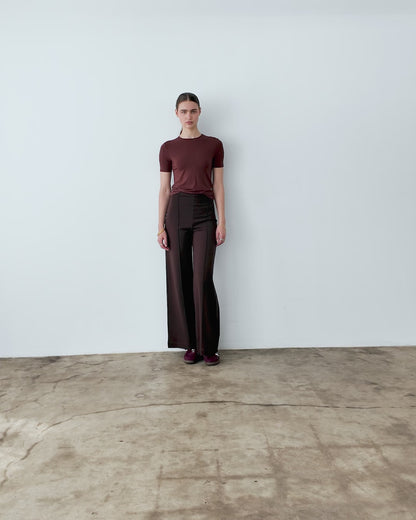 Chocolate Ponte Knit Standard Wide Leg Pant