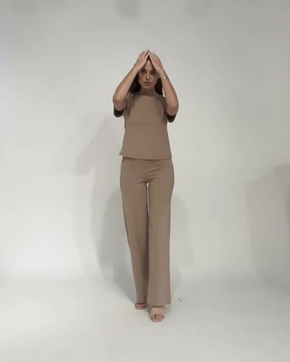 Khaki Ponte Knit Straight Leg Pant