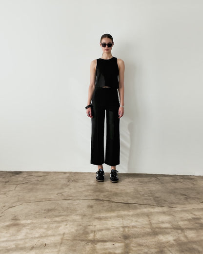 Black Ponte Knit Cropped Straight Leg Pant