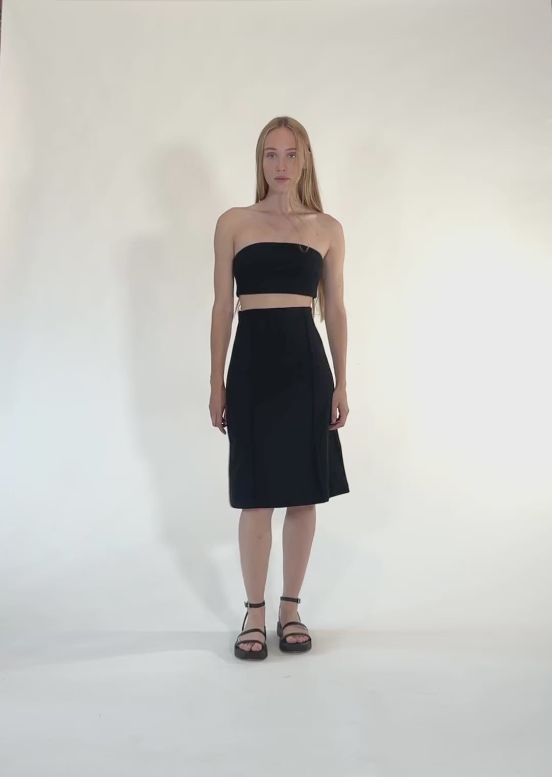 Black Ponte Knit A-Line Midi Skirt | Ripley Rader