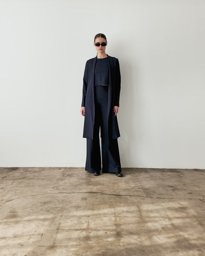 Navy Ponte Knit Smoking Jacket
