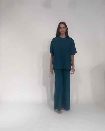 Teal Ponte Knit Big Shirt