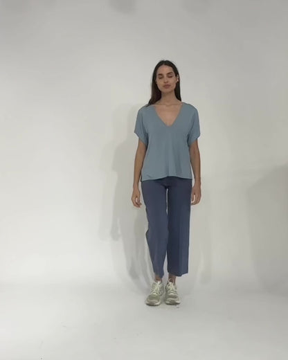 Sea Blue Ponte Knit Straight Leg Pant: Cropped