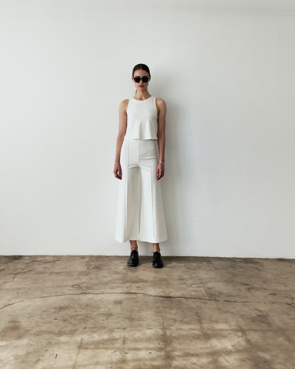 Off-White Ponte Knit Cropped Wide Leg Pant