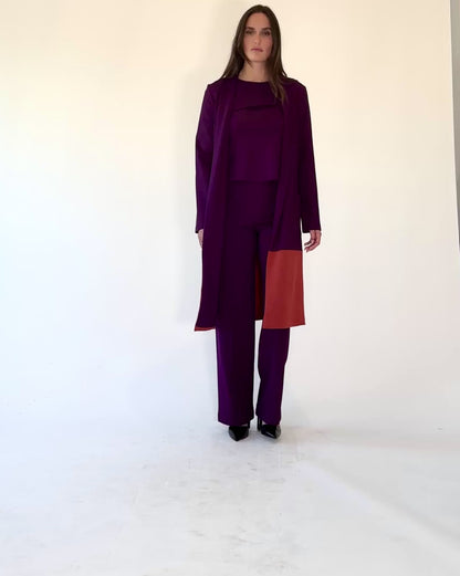 Plum/Rust Ponte Knit Color Block Smoking Jacket