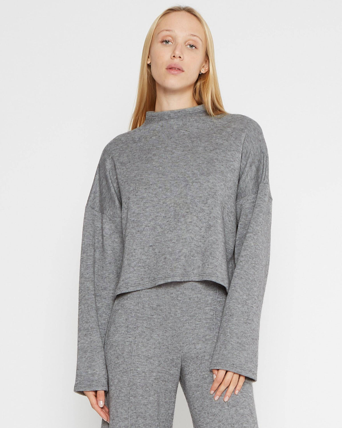 Heather Grey Sweater Knit Funnel Neck Top