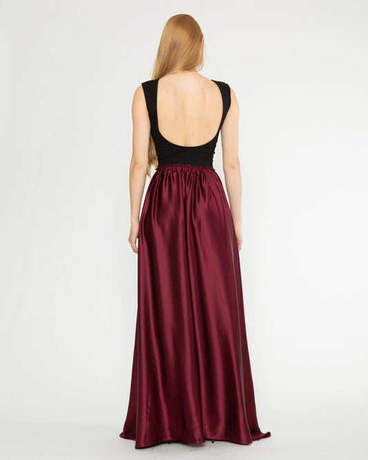 Wine Satin Ashley Dress