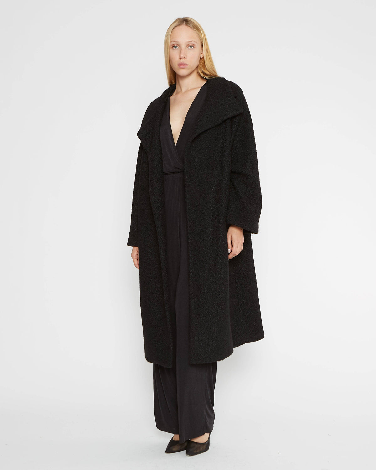 Black Boucle Overcoat