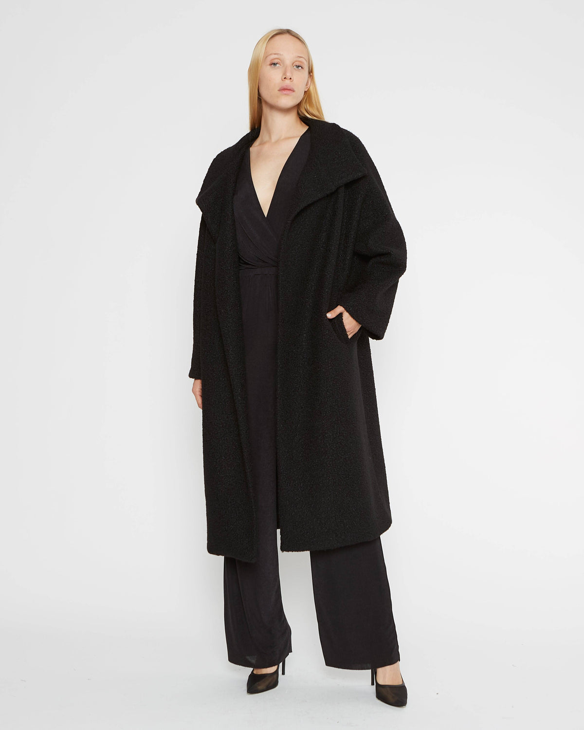 Black Boucle Overcoat